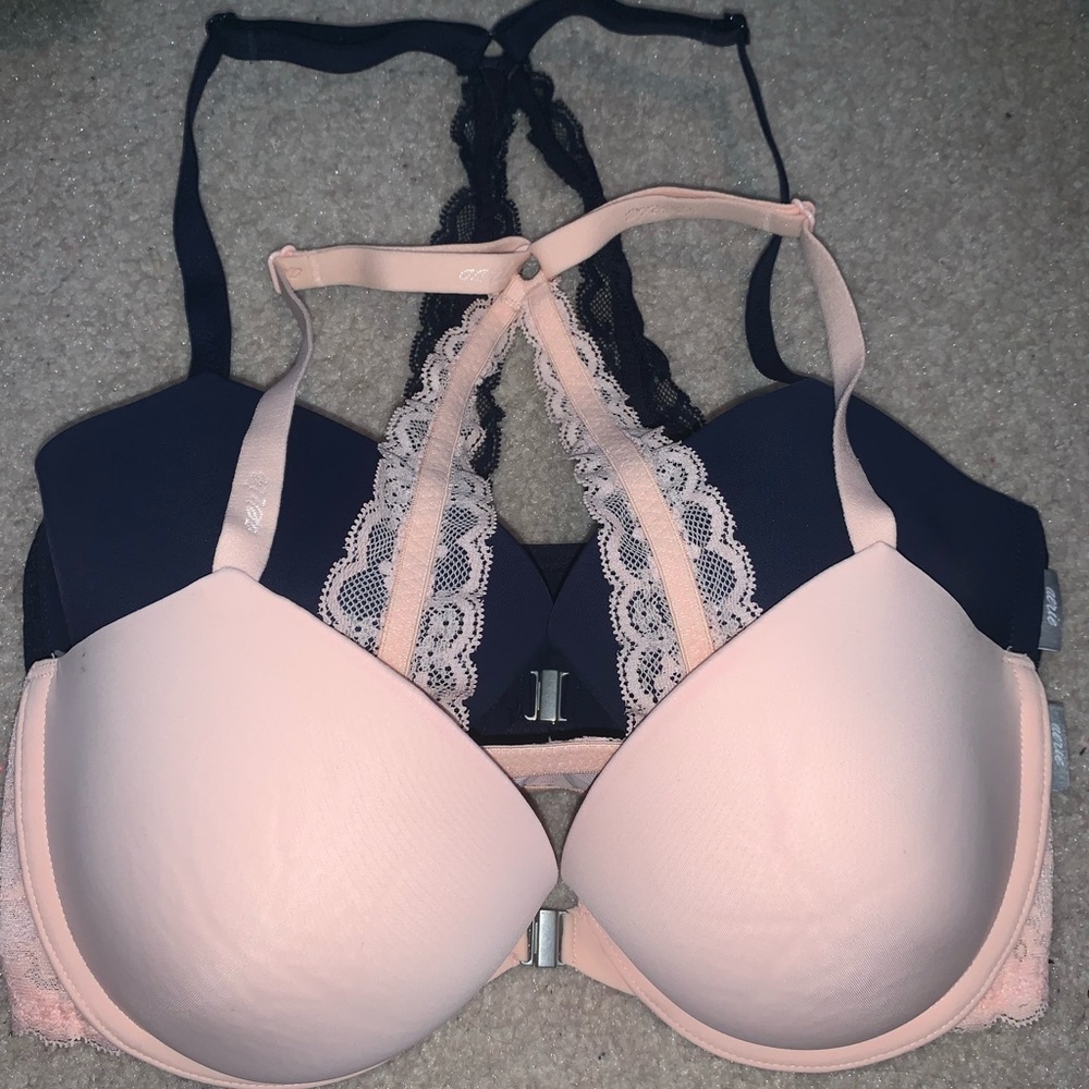 2 Navy blue and baby pink bras from aerie